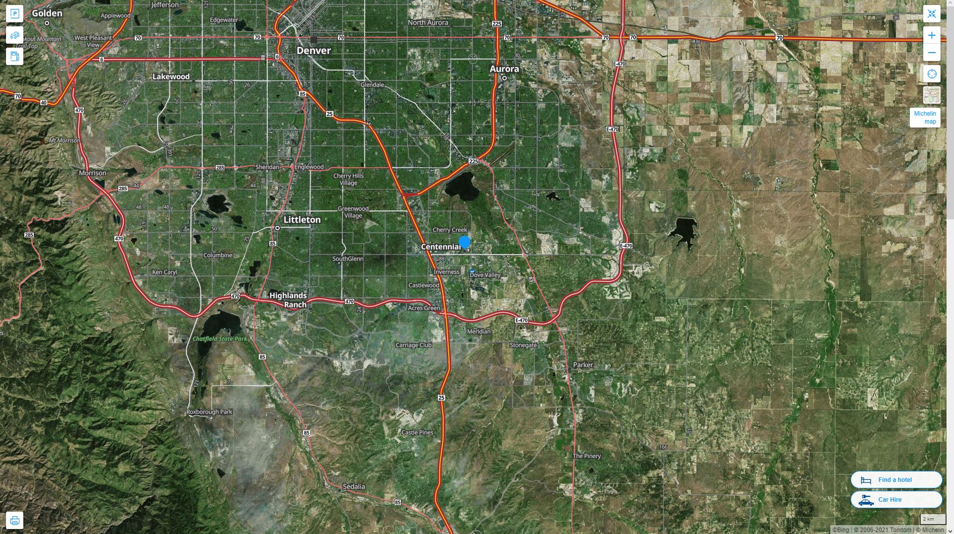 Centennial Colorado Highway and Road Map with Satellite View